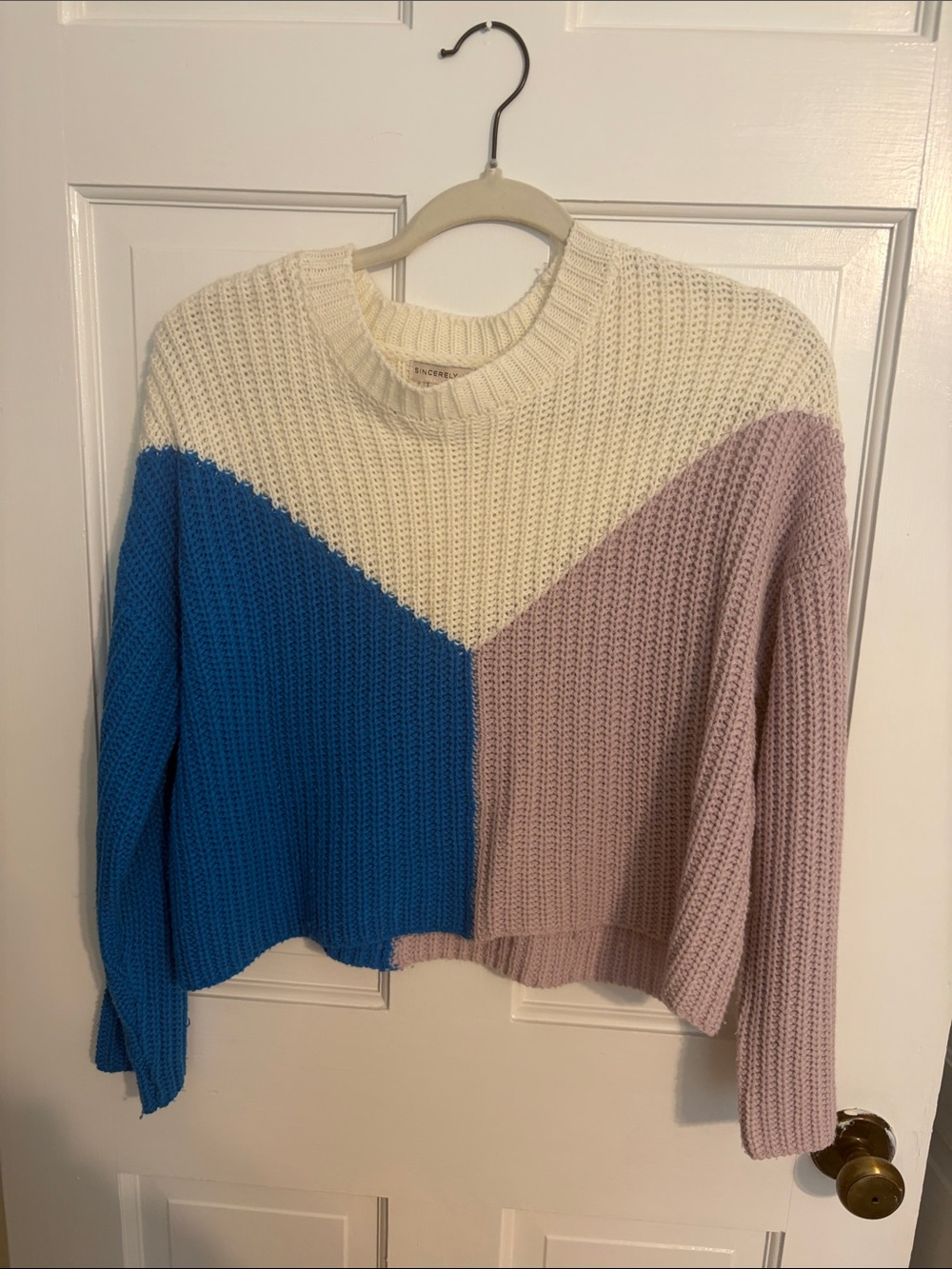 Sincerely Jules Colorblock Crewneck Sweater in Cream, Blue & Mauve